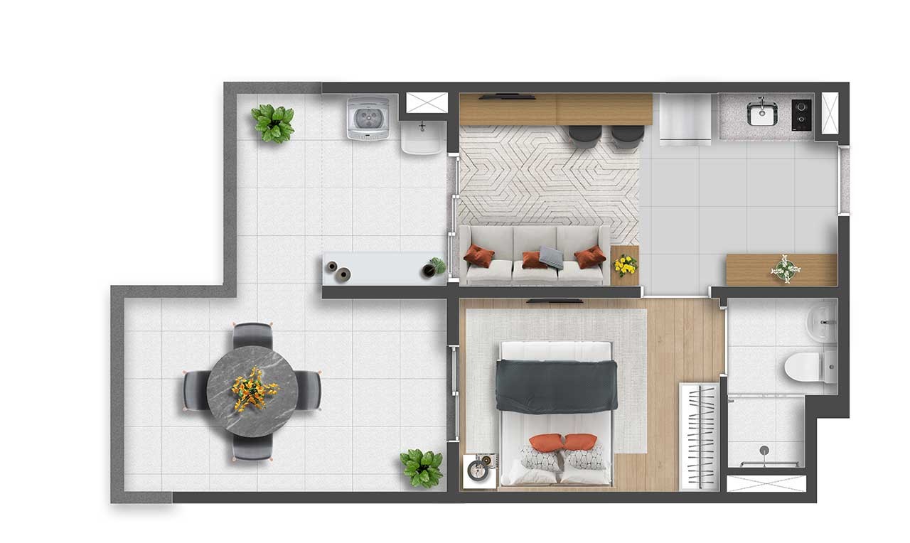 1 Dormitório 43 m²
