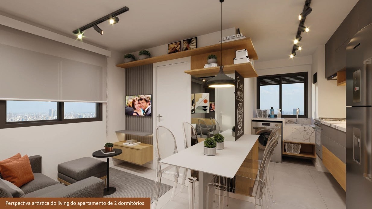 Perspectiva Artística do Living do Apt. de 2 Dormitórios
